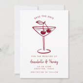 Moderne Kersenrode Handgeschreven Save The Date (Voorkant)