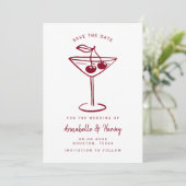 Moderne Kersenrode Handgeschreven Save The Date (Staand voorkant)