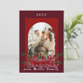 Moderne kersrode bloemrijke Kerst wenskaart Kaart (Staand voorkant)