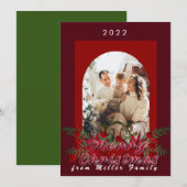 Moderne kersrode bloemrijke Kerst wenskaart Kaart (Voorkant / Achterkant)