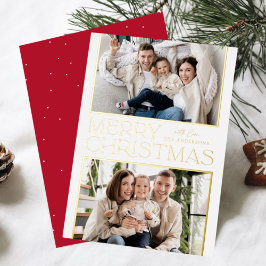Moderne Kerst 2 Foto Goud Folie Vakantiewenskaart Feestdagenkaart