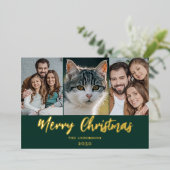 Moderne Kerst 3 Foto Goud Folie Feestdagenkaart (Staand Voorkant)