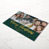 Moderne Kerst 3 Foto Goud Folie Feestdagenkaart (Gedraaid)