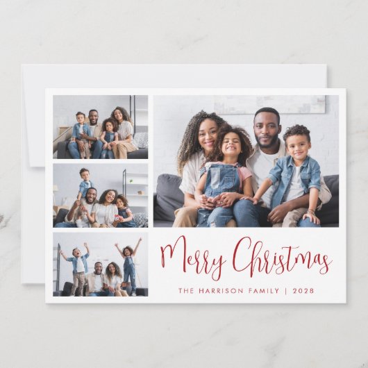 Moderne Kerst 4 Fotocollage Feestdagenkaart (Voorkant)