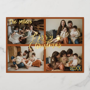 Moderne Kerst 4 Fotocollage Folie Feestdagenkaart