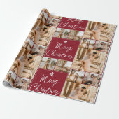 Moderne kerst 5 foto's collage raster rood cadeaupapier (Uitgerold)