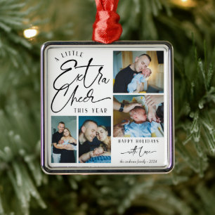 Moderne Kerst Baby Aankondiging Foto Collage Metalen Ornament