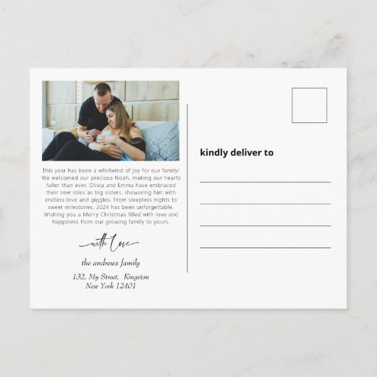 Moderne kerst Baby aankondiging fotocollage Briefkaart (Achterkant)