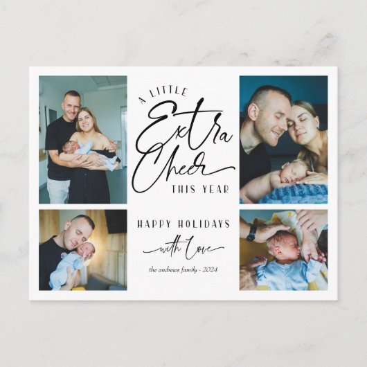 Moderne kerst Baby aankondiging fotocollage Briefkaart (Voorkant)
