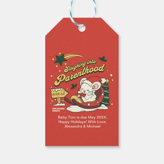Moderne Kerst Baby zwangerschapsaankondiging Cadeaulabel (Achterkant)