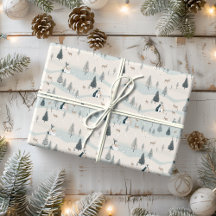 Moderne Kerst Blauw en Tan Snowy Village