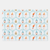 Moderne Kerst Blauwe Plakken, Sneeuwvlokken & Gnom Inpakpapier Vel (Voorkant 3)