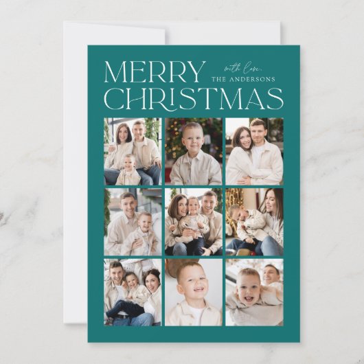 Moderne Kerst Blauwgroen 9 Fotocollage Feestdagenkaart (Voorkant)