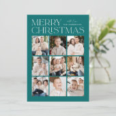 Moderne Kerst Blauwgroen 9 Fotocollage Feestdagenkaart (Staand voorkant)