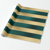 Moderne Kerst Blauwgroen Gouden Streep Patroon Cadeaupapier (Uitgerold)