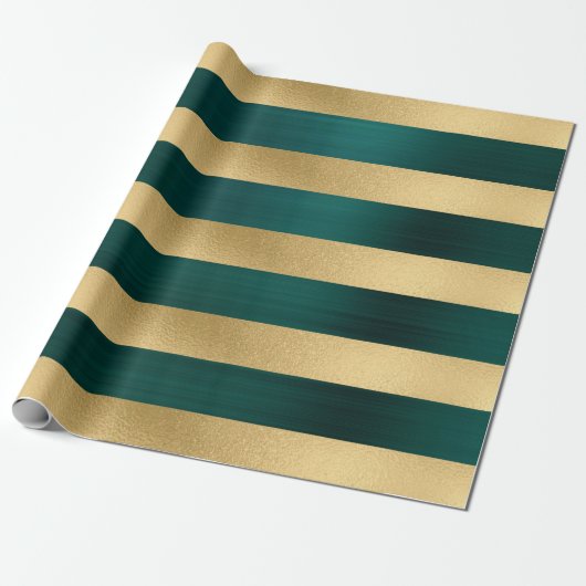 Moderne Kerst Blauwgroen Gouden Streep Patroon Cadeaupapier (Uitgerold)