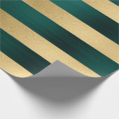 Moderne Kerst Blauwgroen Gouden Streep Patroon Cadeaupapier (Hoek)