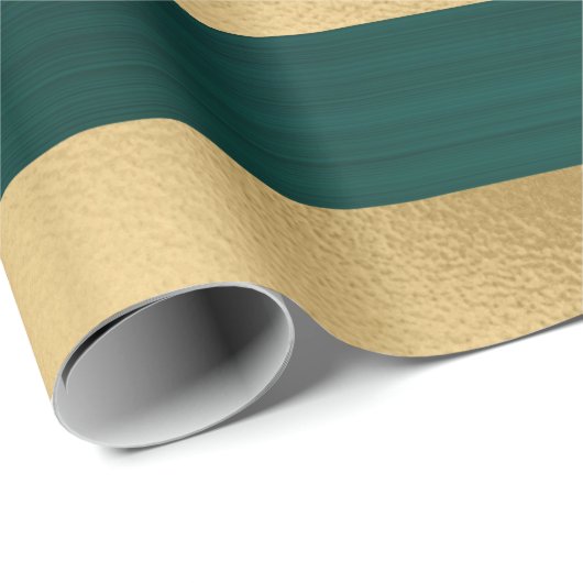 Moderne Kerst Blauwgroen Gouden Streep Patroon Cadeaupapier (Rol Hoek)