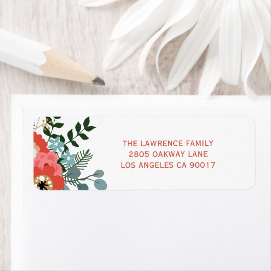 Moderne kerst bloemen bladeren adres etiket (Insitu)