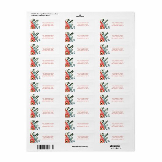 Moderne kerst bloemen bladeren adres etiket (Full Sheet)