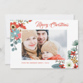 Moderne kerst bloemen bladeren foto feestdagenkaart (Voorkant)