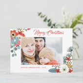 Moderne kerst bloemen bladeren foto feestdagenkaart (Staand voorkant)