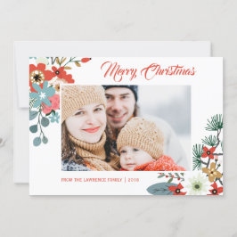 Moderne kerst bloemen bladeren foto feestdagenkaart