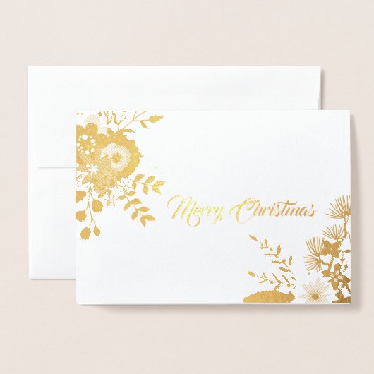 Moderne kerst bloemen bladeren foto folie kaarten (Voorkant met envelop)