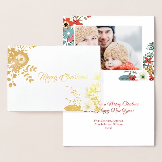 Moderne kerst bloemen bladeren foto folie kaarten (Display)