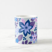 Moderne Kerst Bloemen Blauwe Vakantie Koffiemok (Center)