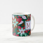 Moderne Kerst Bloemen Rood Groen Vakantie Koffiemok (Voorkant rechts)