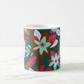 Moderne Kerst Bloemen Rood Groen Vakantie Koffiemok (Center)