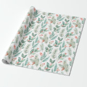 Moderne Kerst Bloemen Waterverf Patroon Cadeaupapier (Uitgerold)