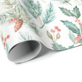 Moderne Kerst Bloemen Waterverf Patroon Cadeaupapier (Rol Hoek)