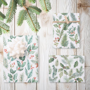 Moderne Kerst Bloemen Waterverf Patroon Inpakpapier Vel