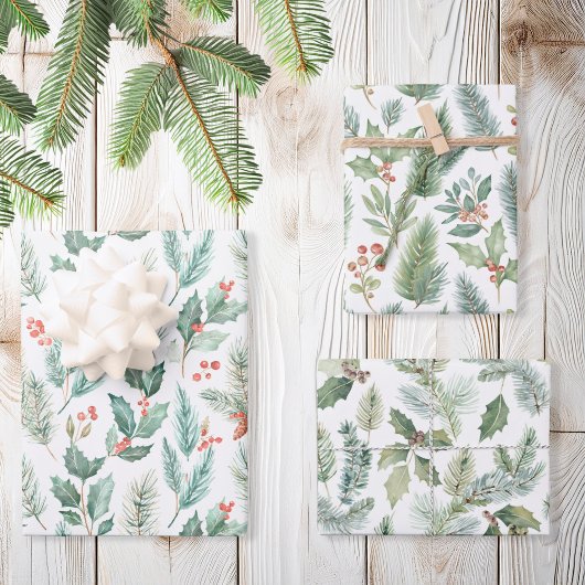 Moderne Kerst Bloemen Waterverf Patroon Inpakpapier Vel