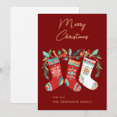 Moderne Kerst Boho Kousen in Tribal Pattern Feestdagenkaart (Voorkant / Achterkant)