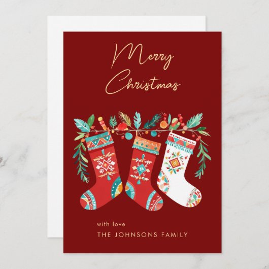 Moderne Kerst Boho Kousen in Tribal Pattern Feestdagenkaart (Voorkant / Achterkant)