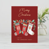 Moderne Kerst Boho Kousen in Tribal Pattern Feestdagenkaart (Staand voorkant)