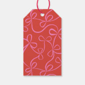 Moderne Kerst Bold Rood & Roze Lint Patroon Cadeaulabel (Achterkant)