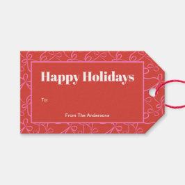 Moderne Kerst Bold Rood & Roze Lint Patroon Cadeaulabel