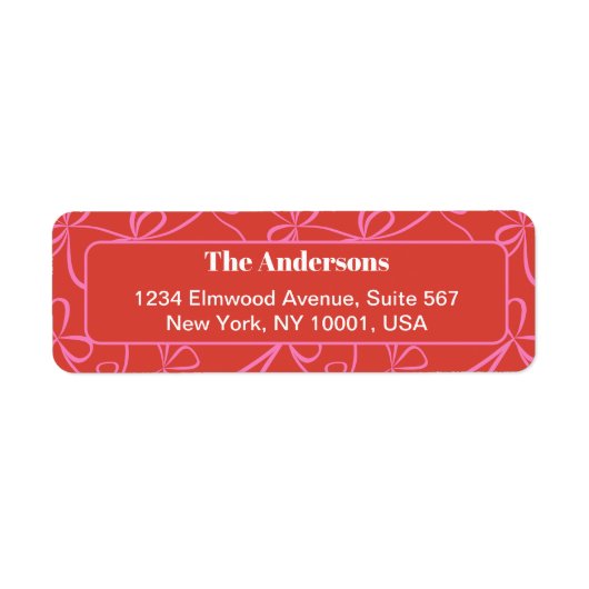 Moderne Kerst Bold Rood & Roze Lint Patroon Etiket (Voorkant)