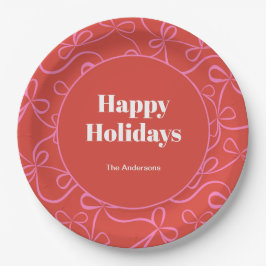 Moderne Kerst Bold Rood & Roze Lint Patroon Papieren Bordje