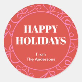 Moderne Kerst Bold Rood & Roze Lint Patroon Ronde Sticker