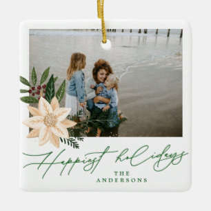 moderne kerst botanische fijne feestdagen foto keramisch ornament
