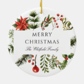 Moderne kerst botanische groen familie keramisch ornament (Achterkant)