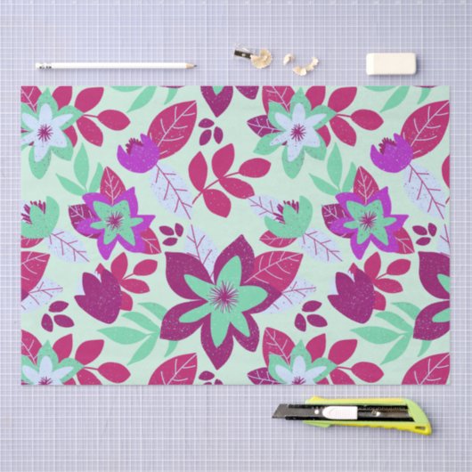 Moderne kerst Bourgondië Mint Bloemenvakantie Tissuepapier (Craft)