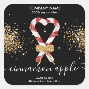 Moderne Kerst Candy Cane Gouden Glitter Kaars Vierkante Sticker