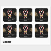 Moderne Kerst Candy Cane Gouden Glitter Kaars Vierkante Sticker (Vel)