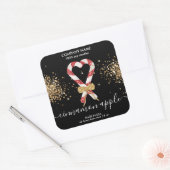Moderne Kerst Candy Cane Gouden Glitter Kaars Vierkante Sticker (Envelop)